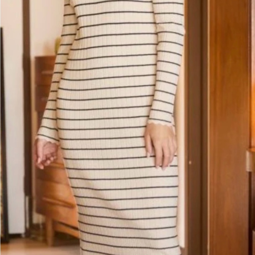 Tea n Rose Cream and Black Striped Long Sleeve Dress